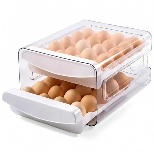 ALKAMI Egg Organizer for Refrigerator with Lid, Multi-Layer Egg Storage Container for Fridge 40 Eggs, Clear Plastic Dispenser Tray with Anti-Roll Cups, Large Capacity Space Saving Egg Bin