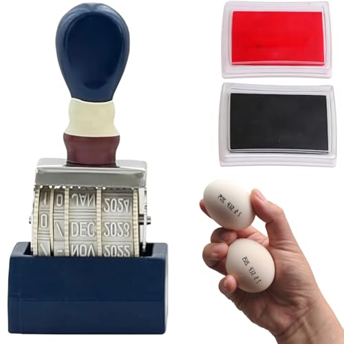 Date Stamp for Eggs and Office Use, Egg Date Stamp with Black and Red Ink Pads, Rotating Dates Stamper for Fresh Eggs, Chickens, Ducks, Turkeys, Geese, and Office Documents (Blue) - color: Blue