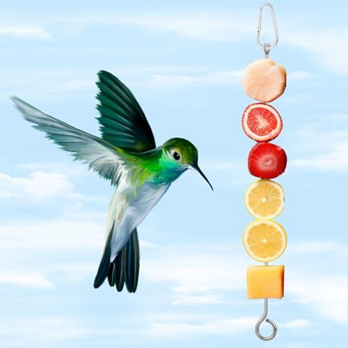 ElevateTech 3Pcs Bird Food Holder, Stainless Steel Small Animal Bird Food Treats Skewer Hanging Vegetable Fruit Feeder Feed Treating Tool Suitable Parrots Cockatoo Cockatiel (Silver)
