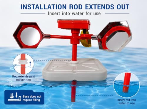 YouTeMei Solar Powered Pool Bird Frightening Tool with Rotating Reflective Lenses & Sound Function, Water-Filled Rubber Floating Base for Pool Pond Lake Boat Garden