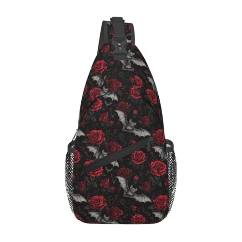 Goth Sling Bag for Women, Crossbody Bag Bat Rose Sling Backpack for Men, Casual Shoulder Bags Lightweight Gym Outdoor Sports Travel Hiking Fishing Daypack - color: Goth