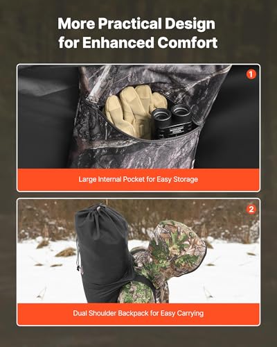 VEVOR Hunting Blind，See Through Ground Blinds with Carrying Bag, 360 Degree Portable Camouflage Tent，Durable Concealed Shelter with Silent Side Door and Window, for Turkey and Deer - size: Single Person