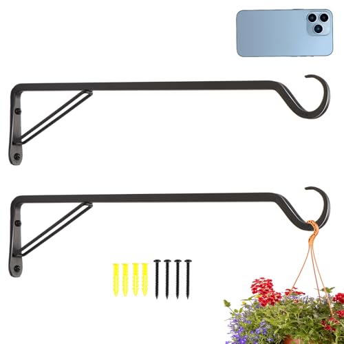 AILIN YELOKIE 2 Pack Extra Long 18 Inch Heavy-Duty Rust-Resistant Solid Steel Plant Hangers and Bird Feeder Hangers for Indoor and Outdoor Decor, Wall Hooks - color: Black, size: 18in-2-Black