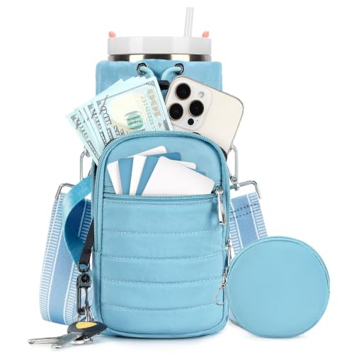 Water Bottle Carrier bag with Strap Phone Pocket for Walking, Hiking, Cycling - color: 10-Light Blue, size: 32oz-40oz