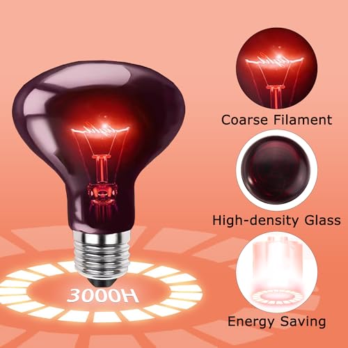 60W Infrared Red Reptile Heat Bulb, All-Day Basking Spot Lamp | Promotes Healthy Digestion & Comfort for Bearded Dragons, Lizards, Snakes, Chicks & Terrariums, E26 Base, 2-Pack - color: Infrared Heat Lamp, size: 60W Upgraded - 3.1"
