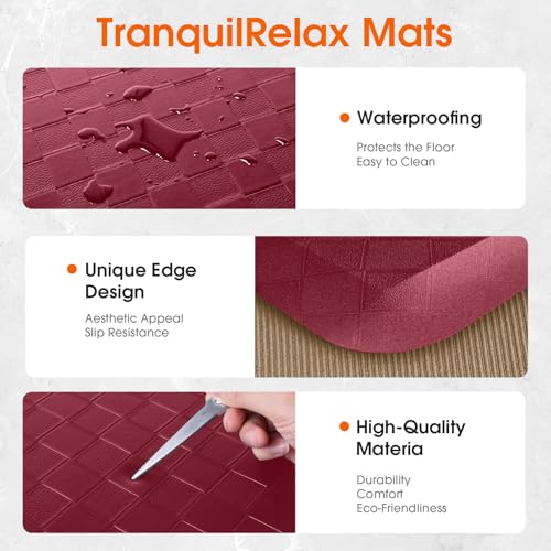 TranquilRelax 4/5 Inch Cushioned Anti Fatigue Kitchen Mats for Floor, Burgundy - color: Burgundy, size: 2-Piece | 28"+47" | Extra Thick
