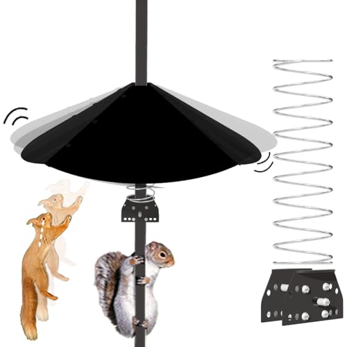 20”Metal Squirrel Baffle for Bird Feeder Pole,Squirrel Guards with Stainless Steel Spring for Better Defense, Suitable for 0.4" to 1.55" Pole Or Shepherd Hooks. Matte Black