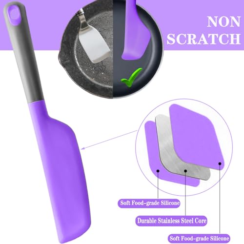 Silicone Omelette Spatula Turner, Flip Fold Omelet Turner, 13Inch | Flexible Egg Flip Tool for Non-stick Pans, Heat Resistant omelette flipper for Kitchen Omelet Pancake Crepes - color: Purple-Narrow