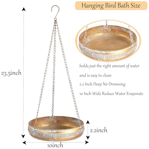 10 Inch Iron Hanging Birdbath Outdoor Yard Bird Bath & Bird Feeder | Hanging Birdbath with Antique Patina Finish, Bird Bath Basin & Feeder for Garden, Yard, Lawn Decoration