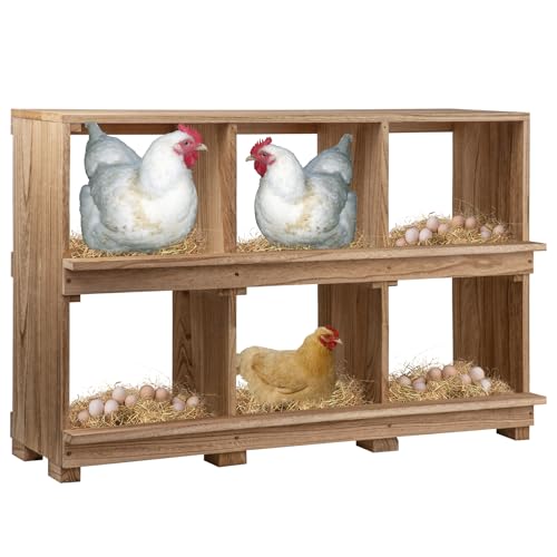 Neoaider Nesting Boxes for Chickens 6 Compartment | Wall-Mounted Wooden Chicken Nesting Box, Ensuring Comfortable Egg Laying, Perfect for Backyard and Poultry Farms - size: 37.8"L x 14.7"W x 26.0"H