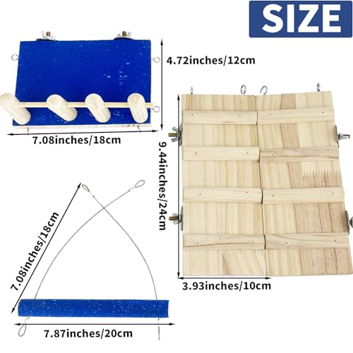 FlidRunest Bird Toy, Parrot Perch Platform with Swing and Ladder, Bird Perch Paw Grinding Rough-surfaced, Wooden Climbing Exercise Stands for Parakeet, Parrot, Lovebird, Cockatiel, Hamster
