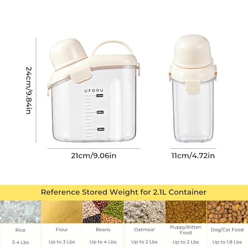 UFORU Cereal Container Storage,Rice Dispenser with Airtight Lid for Kitchen | Clear food storage container with easy pour design for rice, cereal, grains, flour, keeping pantry shelves neat and organized - color: 2L White