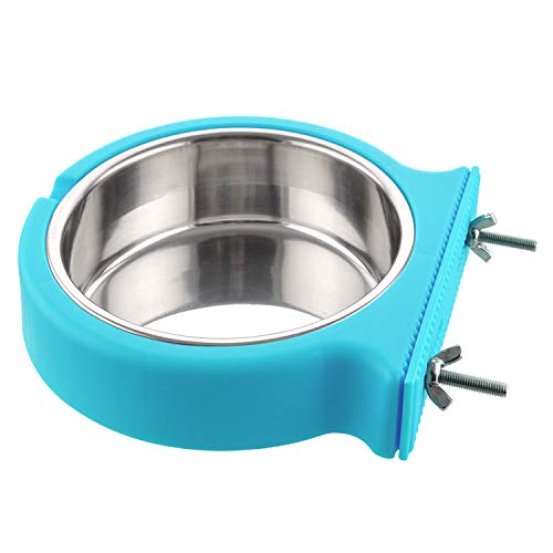 Crate Dog Bowl Removable Stainless Steel Water Food Feeder Bowls Cage Coop Cup for Cat Puppy Bird Pets (Small, Blue with Corrugated Clip) - color: Blue with Corrugated Clip, size: Small