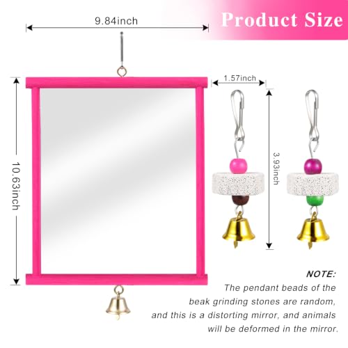Sumind 2 Pieces Chicken Mirror Toys Hanging Swing Mirror with Bell Wooden Pecking Toy and 4 Pieces Beak Grinding Molar Stones for Hens Birds Parrots (Rose Red,Yellow,9.84 x 10.63 Inches) - color: Rose Red,Yellow, size: 9.84 x 10.63 Inches