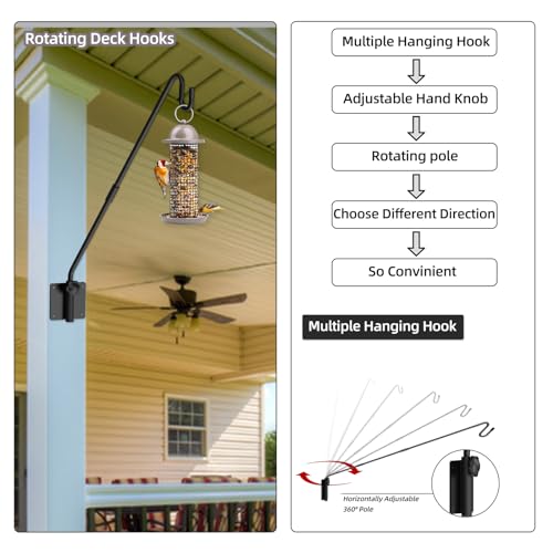 Deck Hook Wall Mount, Heavy Duty Metal Plant Hanger 360° Rotating | Shepherd Bracket For Bird Feeder, Flower Baskets, Lanterns | Extended Arm, Rust-Resistant For Deck, Patio & Garden Use - size: Wall Mounted
