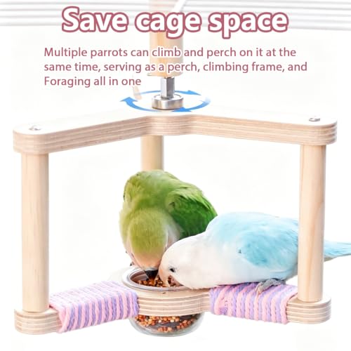 Bird Spinning Toy with Feeding Cup(Windmill Frame) | 360° Rotating Bird Perch Toy for Soft Grip Dual-Layer Structure with Multi-Perches,Climbing & Feeding - color: Windmill frame