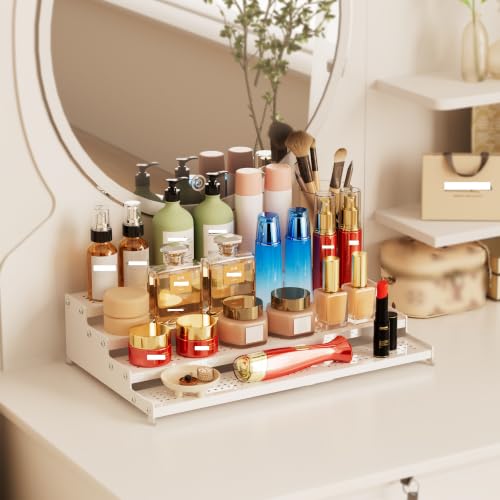 4-Tier Expandable Step Display Shelf,Stable Non-Slip Storage Rack(1PACK/White/with Hole - color: White