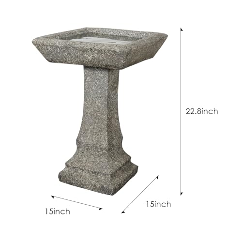 watnature Freestanding Birdbaths Outdoor - 15”Dia.X 22.8”Tall Concrete Standing Garden Bird Bath Feeder Bowl with Pedestal, Modern Outdoor Birdbath for Patio, Yard, Lawn Decor, Bird Bathing&Feeding - color: Gray, size: 22.8in. H