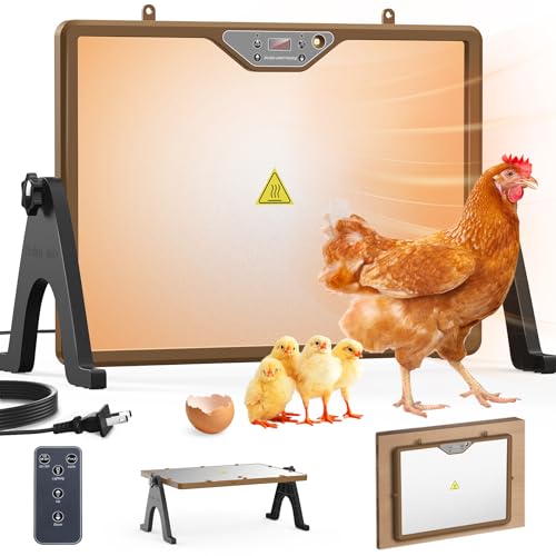 Chicken Coop Heater Brooder Plate, 180W Dual-Heating Chicken Heater | Thermostat | Cycle Mode | Light, Remote Control Chick Heater for Coop, Adjustable Chicken Warmer for Poultry, UL-Compliant - color: Brown