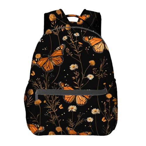 Monarch Butterfly Backpack,Elegant Floral Daisy Polyester Backpacks,Lightweight Double Shoulder Back Pack for Girls Women,Flower Black Bookbag,School Bag Gifts,Casual Travel Daypack Book Packs - color: Butterfly 01