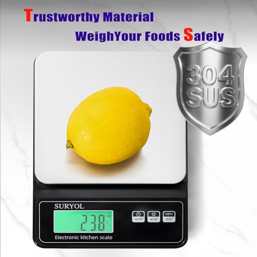Digital Food Scale 0.5g/0.1oz Kitchen Scale - 11lb 5 Units Tempered Glass & Stainless Steel - Food Weight Scale Grams and Ounces for Cooking, Baking