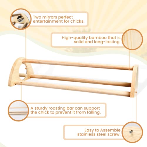 TonGass 16" Extra Long Chicken Perch, Durable Polished Bamboo Roosting Bar | Freestanding Roosting Bar for Baby Chicks with Built-in Mirrors for Entertainment, 15 3/4 x 6 5/8 x 3 1/2"
