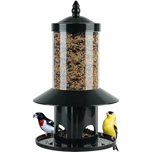 Squirrel Proof Bird Feeder - 360° Feeding Perch Tray for Outdoor Hanging Wild Bird Seeds, Dark Green. - color: 11"H Dark Green