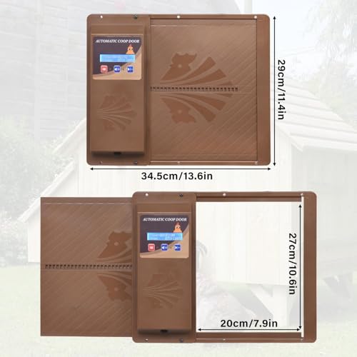 Programmable Chicken Automatic Door with Timer and LCD Display Double Power Supply(USB Charging/Battery Holder) Chicken Coop Door Anti-Pinch Protection for Poultry Coffee