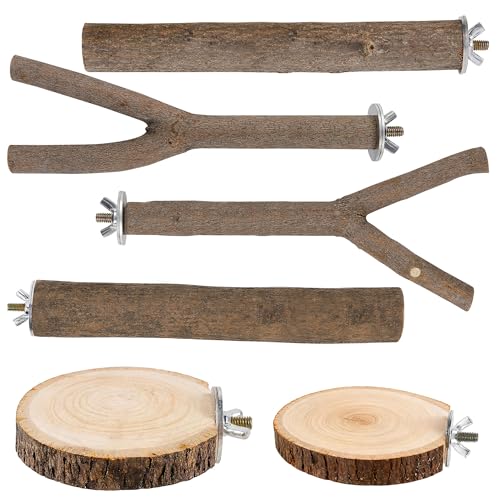 8 PCS Bird Perch Set | Natural Birch Wood, Straight & Forked Perches with Platforms, For Parakeets, Cockatiels, Conures, Lovebirds, Cage Accessories