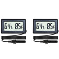 2-Pack Mini Digital Hygrometer Thermometer Gauge with Probe LCD Display | Temperature Fahrenheit Humidity Meter for Incubator Reptile Plant Terrarium Sealed Containers Guitar Case