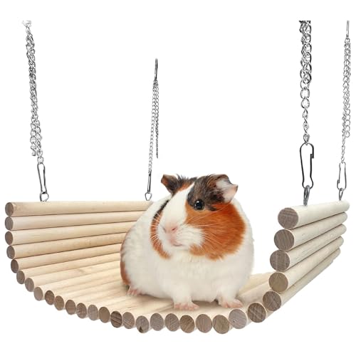 Hamiledyi Chinchilla Wooden Suspension Bridge Platform Toy, Small Animal Climbing Toys for Guinea-Pigs Sugar Glider Squirrel and Other Small Animals (Birch) - color: Birch