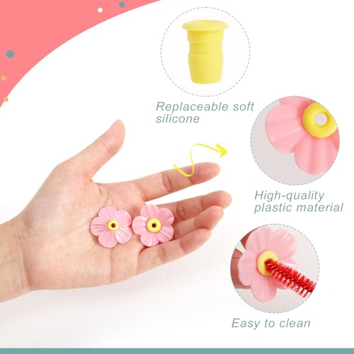 30 Pieces Hummingbird Feeders Replacement Flowers and 2 Cleaning Brushes, Feeding Ports Replacement Bird Feeder Replacement Parts for Hanging Feeding Hummingbird Outdoors(Pink) - color: Pink
