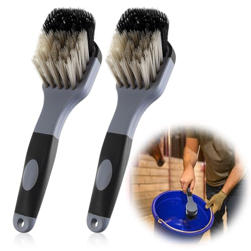 2 Pack 10" Horse Bucket Brush, Horse Bucket and Trough Scrub Brush, Water Buckets Brushes for Livestock Farm Equine Water Buckets Feed Trough Non Slip Grip Durable Synthetic Fiber Black Gray