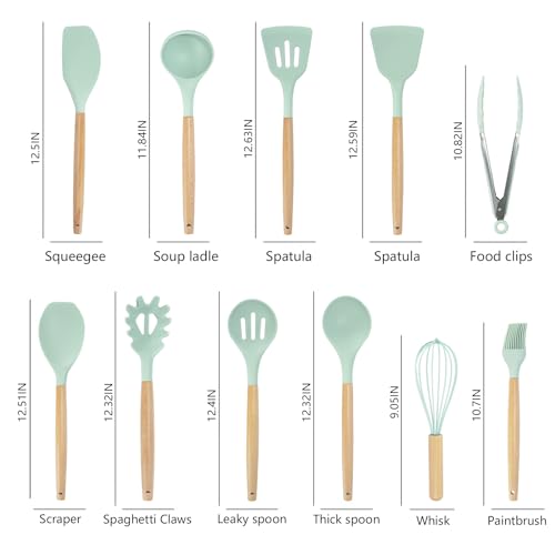Cooking Utensils Set - 19 Piece Set with 11 Spatulas, 6 Sharp Knives, Silicone Utensils & Cutting Board (Green) - color: Light Green 19 PCS Set
