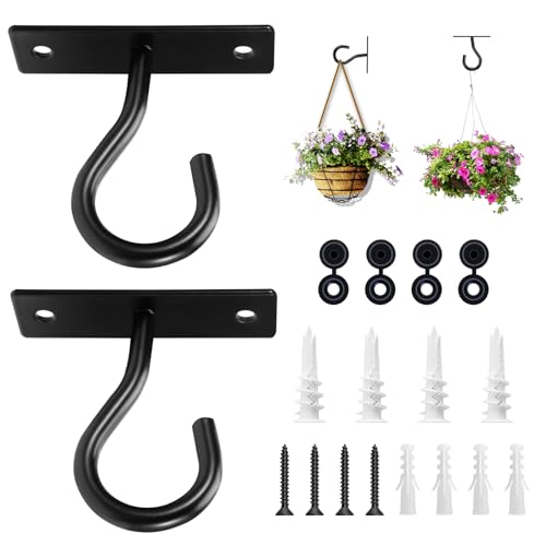 2Pack 2.5In Ceiling Hooks for Hanging Plant, Wall Hanger Plant Holder Black | Hang planters, flower baskets, wind chimes, lanterns, lights, bird feeders, metal hook for indoor & outdoor porch, home decor - size: 2.5Inch 2Pack-Black
