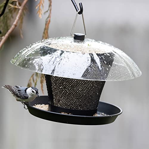 Kingsyard Rain-Resistant Metal Mesh Bird Feeder for Outdoor Hanging | Large Clear Dome, Top-Fill Design, Weather-Resistant Metal, Dual Mesh for Different Seeds, Easy to Clean - color: Black