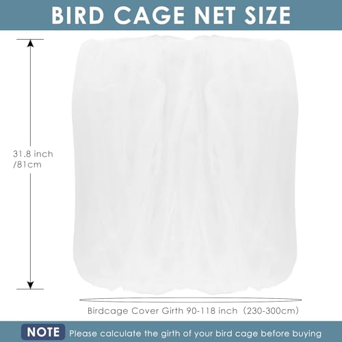Bissap Bird Cage Seed Catcher, 90-118‘’ Universal Birdcage Net Nylon 31.8'' H Adjustable Elastic Band Stretchy Skirts Mesh Cover for Parrot Cage Seed Guard (Not Include Birdcage)- White - color: White