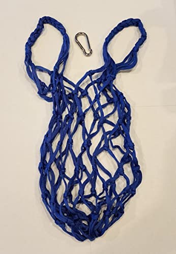 Blue Chicken Coop Flock Block Bird Seed Hanging Bag Veggie Treat Holder - Poultry Feeder Toy Accessories Cabbage Bowl Sack - Holds 25 lb Pound Bird Seed Blocks, Poultry Run Wildlife Feeder