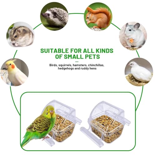 2 Pack Bird Feeders for Cage, No Mess Clear Hanging Parrot Food Bowl, Plastic Slot Food & Water Dispenser Bowl Set, Bird Cage Accessories for Hamsters,Pigeons,Parrot - size: 2