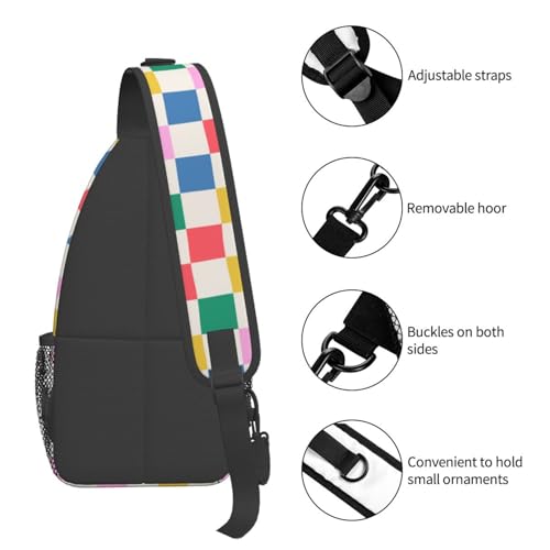 Rainbow Checkered Sling Bag for Women, Crossbody Bag Colorful Sling Backpack for Men, Casual Shoulder Bags Lightweight Gym Outdoor Sports Travel Hiking Fishing Daypack - color: Rainbow Checkered