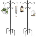 AOMGD 2 Pack 76 Inch Adjustable Double Shepherds Hooks for Outdoor Heavy Duty, Two Sided Garden Bird Feeder Pole for Hanging Plant Baskets, Solar Lights, Weddings Decor | Two Sided Garden Heavy Duty Bird Feeder Pole for Hanging Plant Baskets, Solar Lights