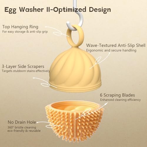Egg Washer for Fresh Eggs - Upgraded 2.0 Silicone Egg Scrubber | Farm Fresh Egg & Vegetable Scrubber | Dishwasher Safe, Gentle on Shells (Green 2 Pcs) - color: Green 2 Pcs