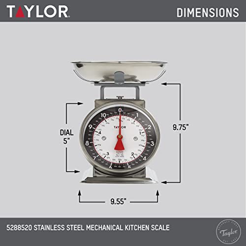 Taylor Mechanical Kitchen Food Scale with Bowl, Weighs Up to 11lbs, Measures in Grams and Ounces, Analog Cooking Scale for Baking, Black and Silver (Pack of 2) - color: Black and Silver, size: Small (Pack of 2)