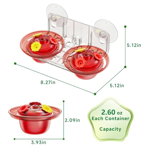 Window Hummingbird Feeder with Strong Suction Cups, 2 Pack 2.6 oz Small Hummingbird Feeder for Outside Window, Easy to Clean & Refill, Bee Resistant Feeding Ports for Bird Watching (Red)