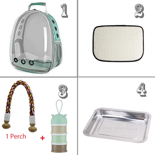 Bird Traval Carrier Cage, Clear Space Capsule Astronaut Backpack to Carry Parakeet Cockatiel Parrot with Metal Tray Bird Feeder Wood Perch, Vet Transport School Bag - color: Green