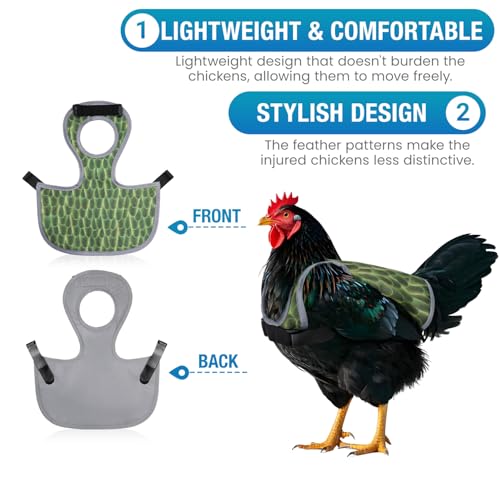 Chicken Saddle for Hens - Chicken Aprons for Hens With Adjustable Straps, Chicken Aprons & Vest Jacket for Hens - style: (Blue, Green, Gray) Feather