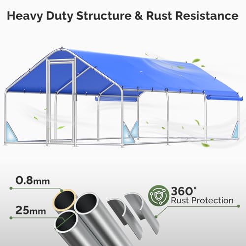 Sino Luban Large Metal Chicken Coop Run with Hardware Cloth Anti-Rust for 30 Chickens/Ducks, Chicken Runs for Yard with Waterproof Cover, Chicken Enclosure Pen Outdoor, Walk-in Poultry Cage - size: 17.8' L x 8.8' W x 6.4' H