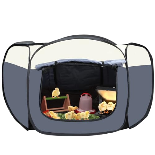 Chicks Brooder Box for Chick Starter Kit -Dual Door Chicken Brooder Playpen/Pen/Tent with 10 * 10 inch Brooder Heating Plate,Nesting Pads,Chick Feeder＆Waterer,Chick Perch Up to 15 Chicks,Quail,Duck