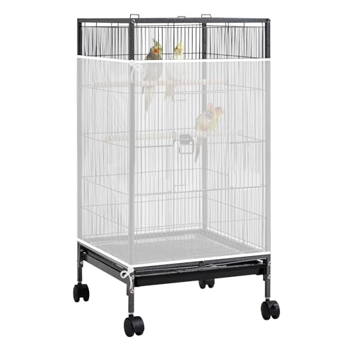 Trinkrittey Large Bird Cage Seed Catcher, 31 x 118 inches Adjustable Large Bird Cage Cover Elastic Band Mesh Cages Cover Skirt Nylon Mesh for Parakeet Parrot Cages