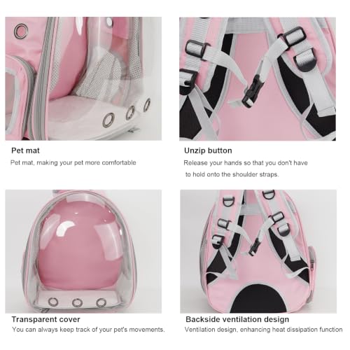 Cat Backpack Carrier, Front Expandable Expandable Bubble Pet Backpack, Ventilated Transparent Capsule Dog Backpack for Small Cats Dogs Birds Bunny, Airline Approved - color: Pink